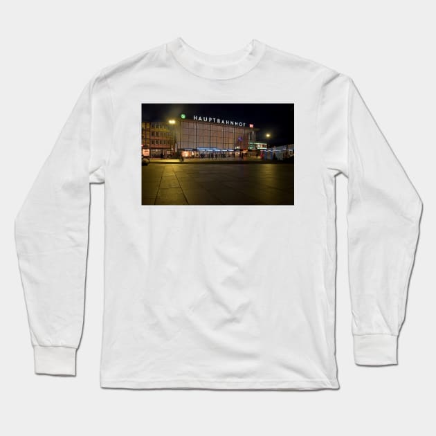 Cologne Station at night Long Sleeve T-Shirt by Random Railways